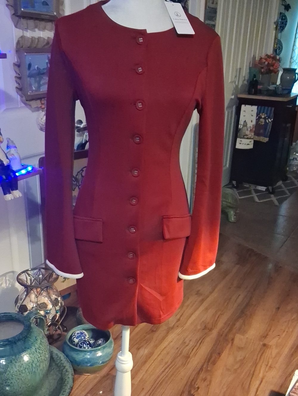 Tailored Women's Red Button-Front Blazer Jacket By Lazy Smile Size M